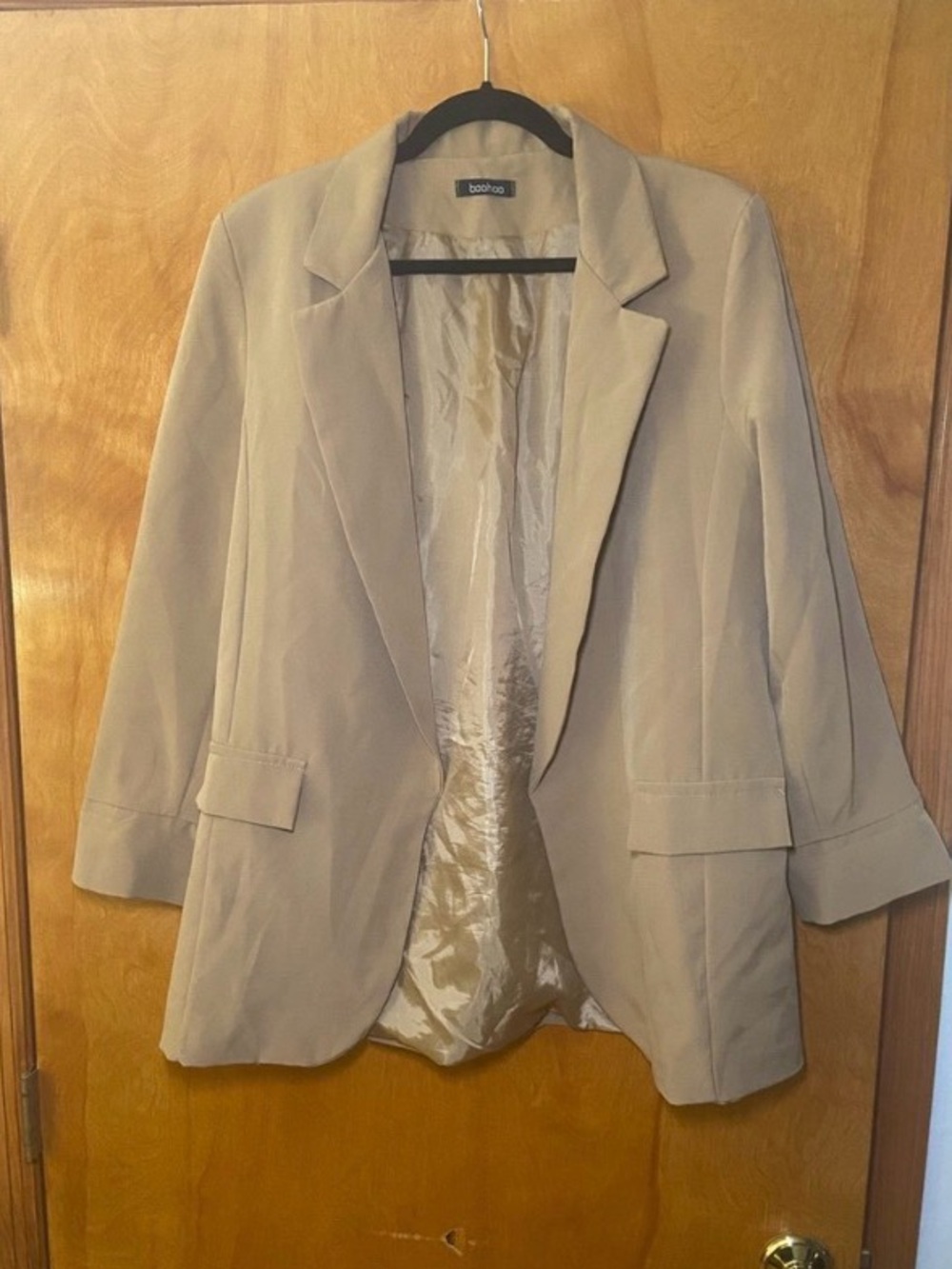 Boohoo Women's Light Beige Camel Single-Breasted Blazer